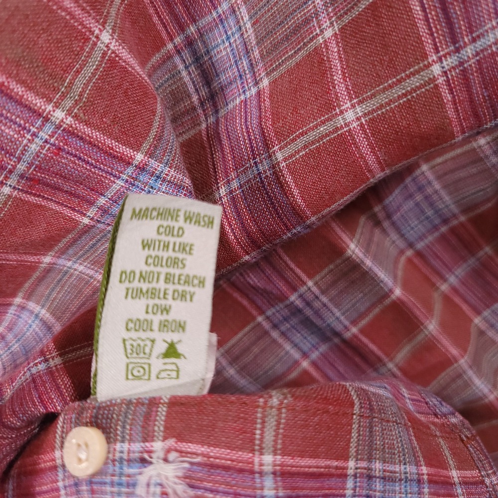 Orvis Red Plaid Linen Button Front Shirt XXL Long Sleeve Casual‎ Made in India - Picture 9 of 9